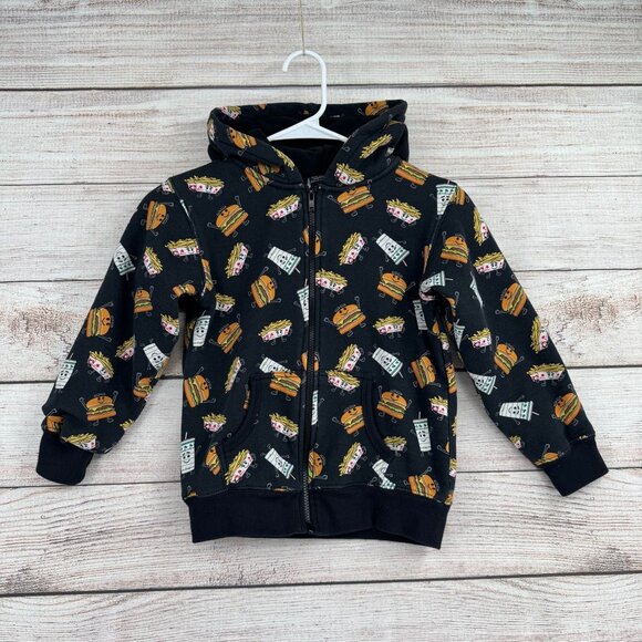 In N Out Double Double Fries Drink Print‎ Full Zip Hoodie Youth Medium Black - Picture 1 of 10